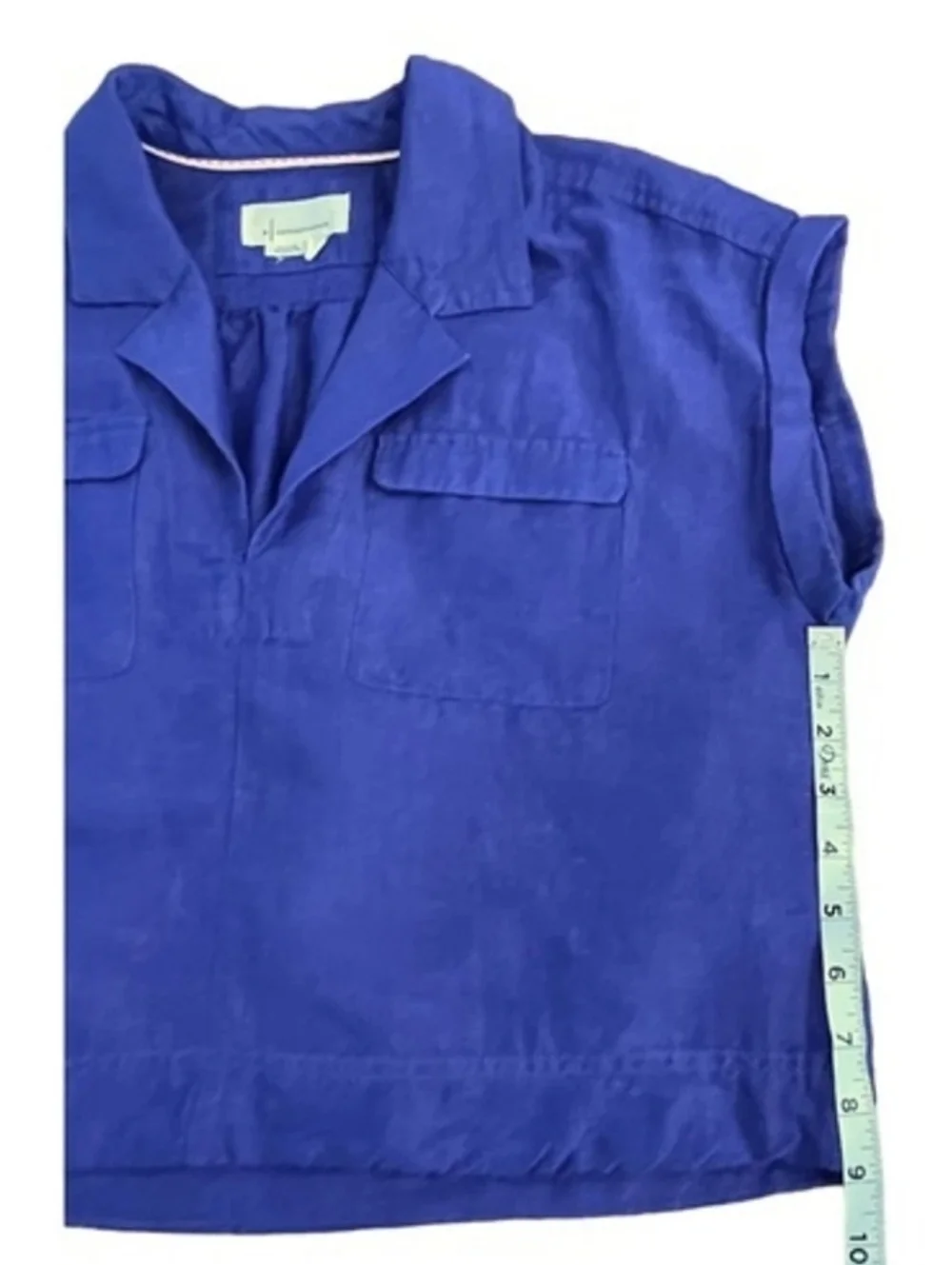 Anthropologie Womens Blue Linen Blend Oversized Boxy Boho Crop Top Sz M - Picture 8 of 12